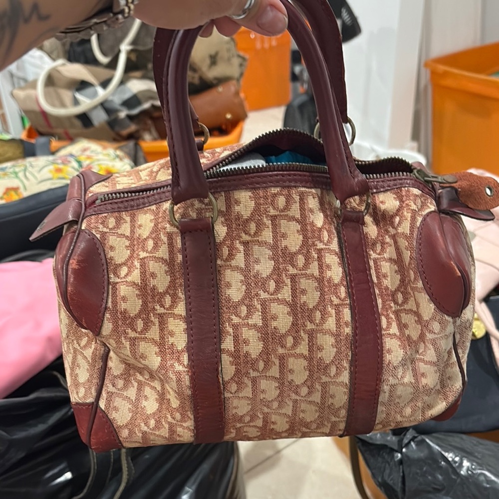 Dior Tan and Brown Satchel with Iconic Monogram